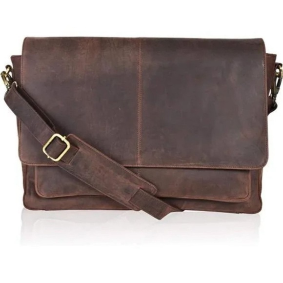 New  Leather Messenger Bag for Men/Unisex Laptop Briefcase Bag - Picture 1 of 7